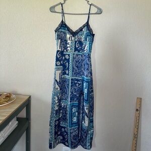Blue and White Spaghetti Strap Maxi Dress